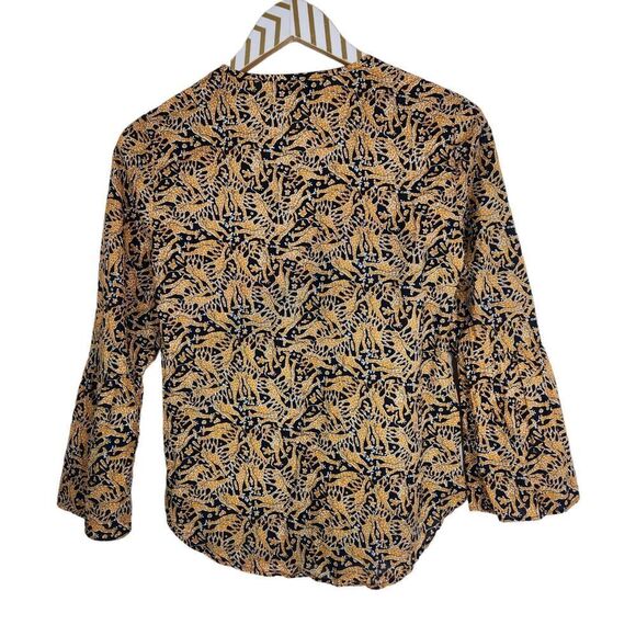 J. CREW x Drake's London Top Womens‎ 0 Giraffe Print Bell Sleeve Keyhole Neck - Picture 5 of 12